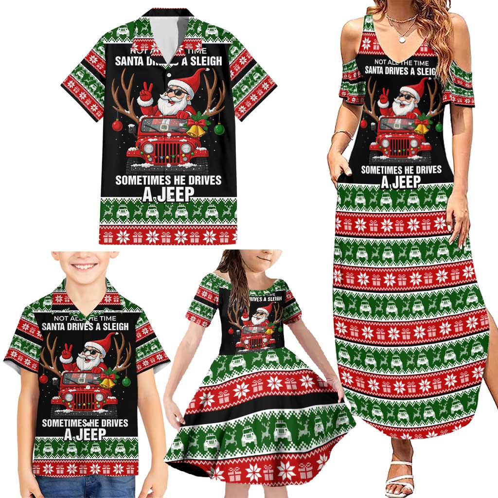 Santa Claus Drive A JEEP Family Matching Summer Maxi Dress and Hawaiian Shirt Funny Xmas Holiday Patterns - Wonder Print Shop
