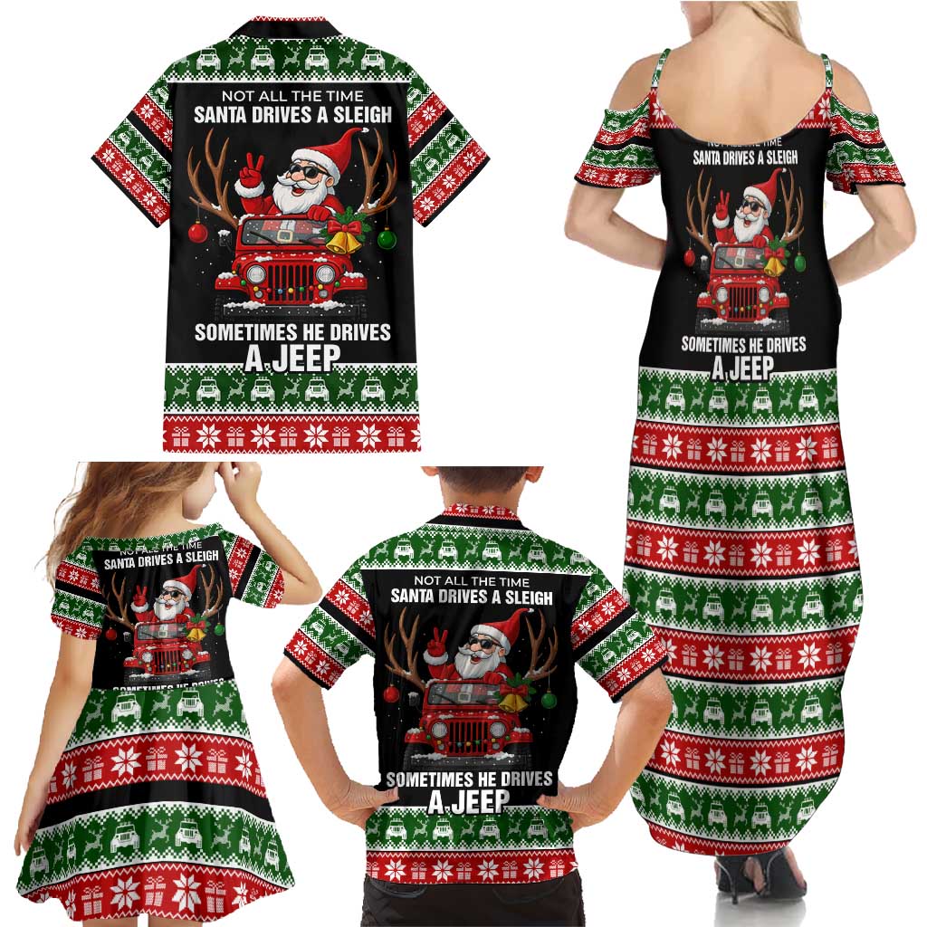 Santa Claus Drive A JEEP Family Matching Summer Maxi Dress and Hawaiian Shirt Funny Xmas Holiday Patterns - Wonder Print Shop