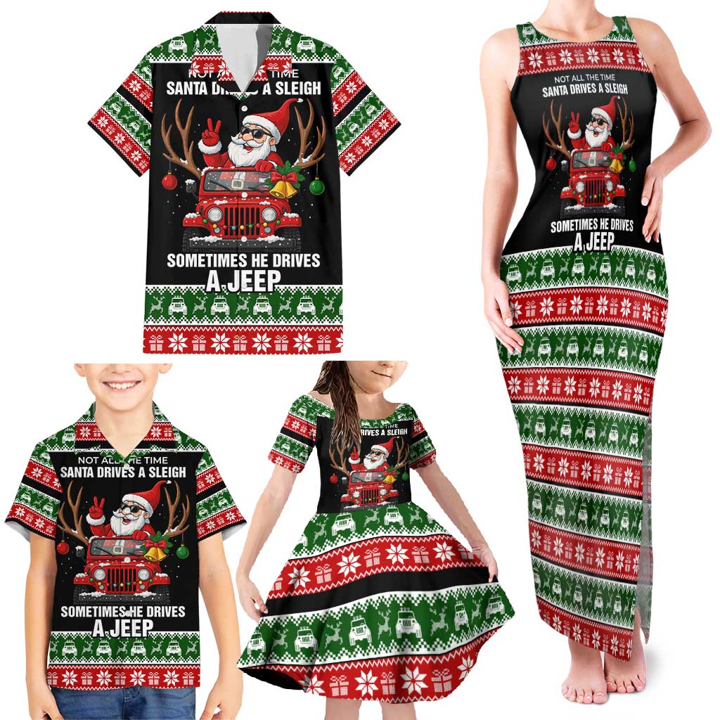 Santa Claus Drive A JEEP Family Matching Tank Maxi Dress and Hawaiian Shirt Funny Xmas Holiday Patterns - Wonder Print Shop