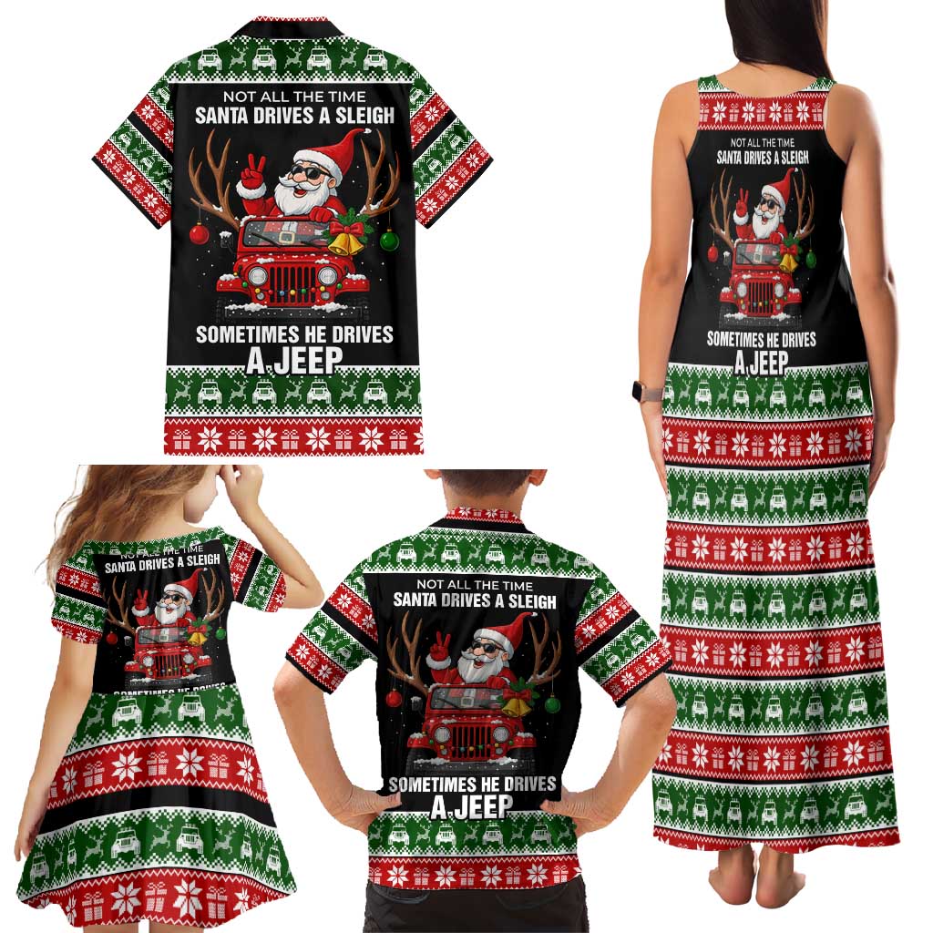 Santa Claus Drive A JEEP Family Matching Tank Maxi Dress and Hawaiian Shirt Funny Xmas Holiday Patterns - Wonder Print Shop
