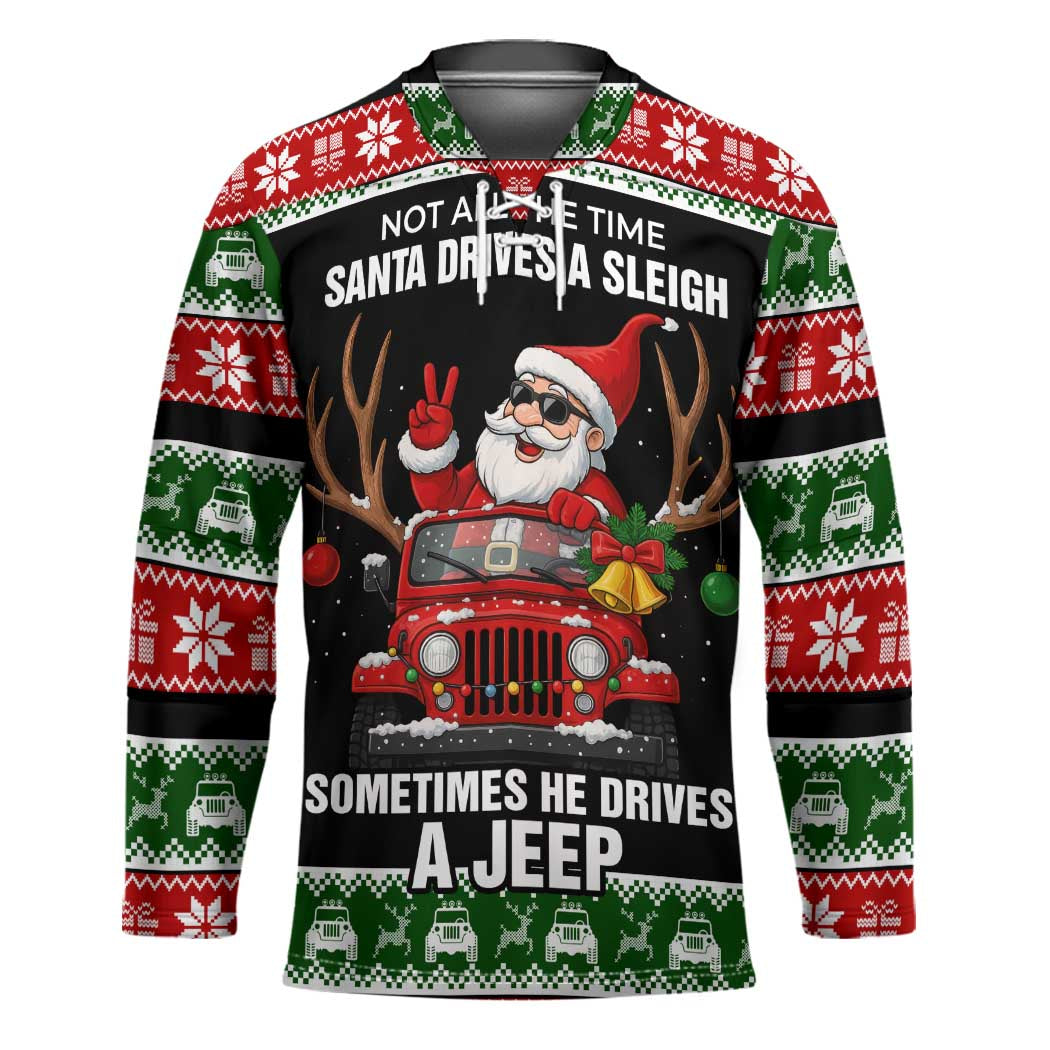 Santa Claus Drive A JEEP Hockey Jersey Funny Xmas Holiday Patterns - Wonder Print Shop