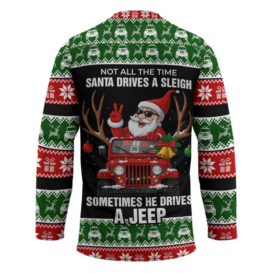 Santa Claus Drive A JEEP Hockey Jersey Funny Xmas Holiday Patterns - Wonder Print Shop