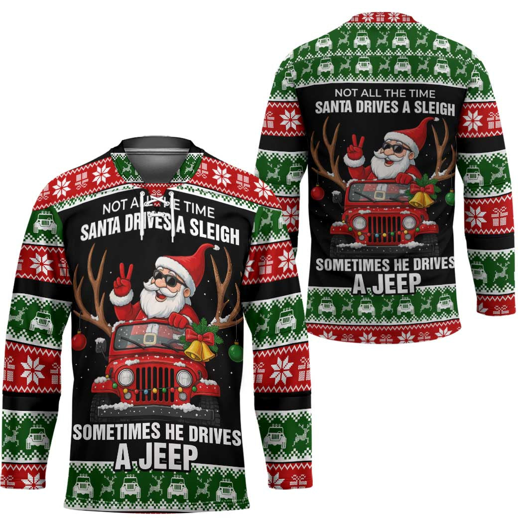 Santa Claus Drive A JEEP Hockey Jersey Funny Xmas Holiday Patterns - Wonder Print Shop