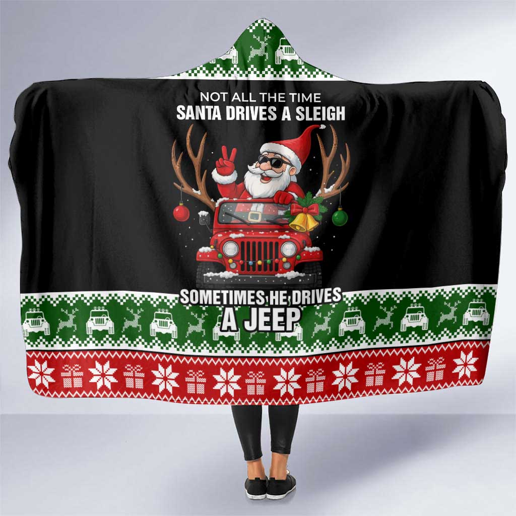 Santa Claus Drive A JEEP Hooded Blanket Funny Xmas Holiday Patterns - Wonder Print Shop
