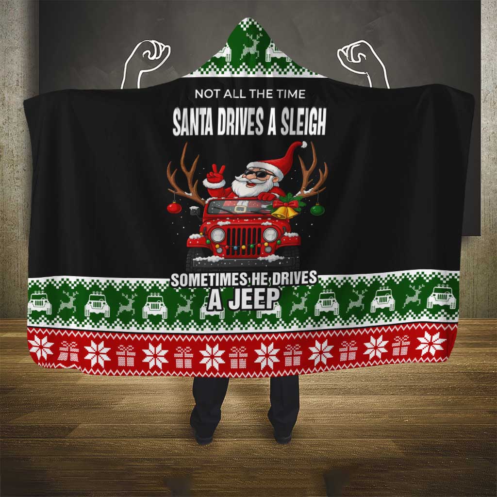 Santa Claus Drive A JEEP Hooded Blanket Funny Xmas Holiday Patterns - Wonder Print Shop