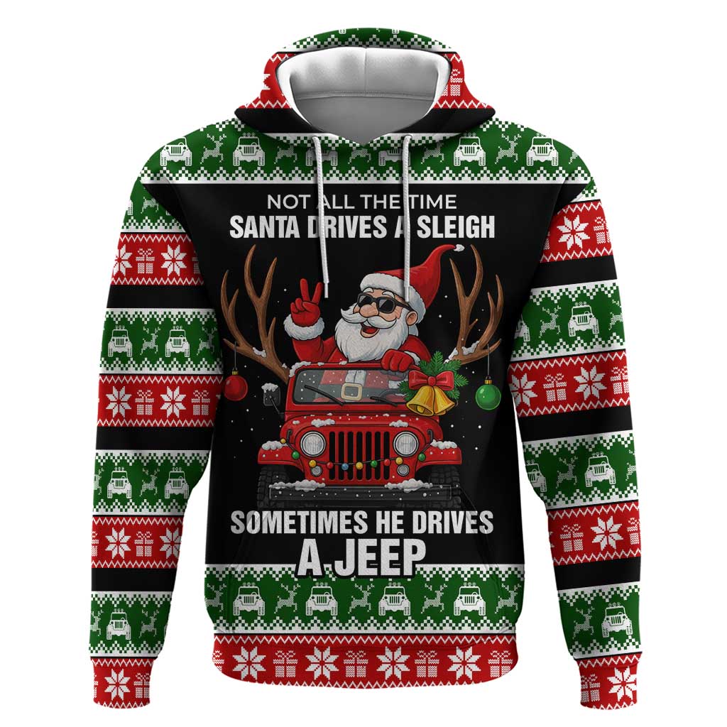 Santa Claus Drive A JEEP Hoodie Funny Xmas Holiday Patterns - Wonder Print Shop