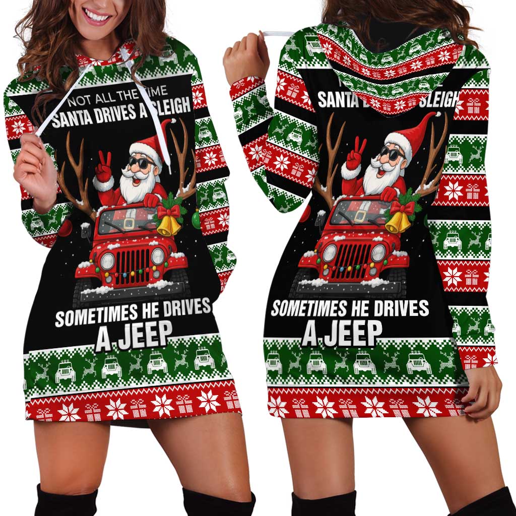 Santa Claus Drive A JEEP Hoodie Dress Funny Xmas Holiday Patterns - Wonder Print Shop
