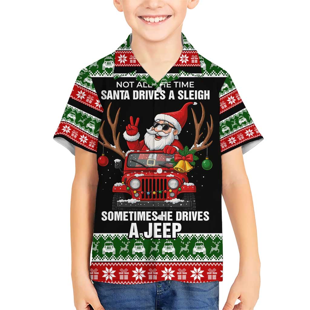 Santa Claus Drive A JEEP Kid Hawaiian Shirt Funny Xmas Holiday Patterns - Wonder Print Shop