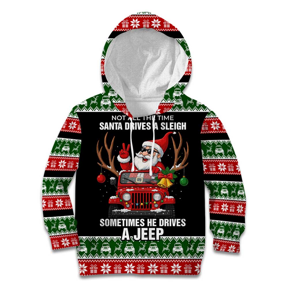 Santa Claus Drive A JEEP Kid Hoodie Funny Xmas Holiday Patterns - Wonder Print Shop