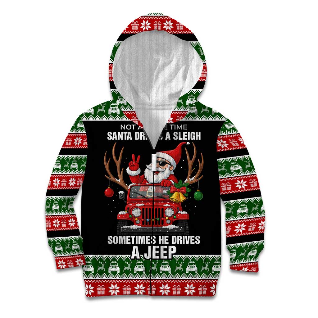 Santa Claus Drive A JEEP Kid Hoodie Funny Xmas Holiday Patterns - Wonder Print Shop
