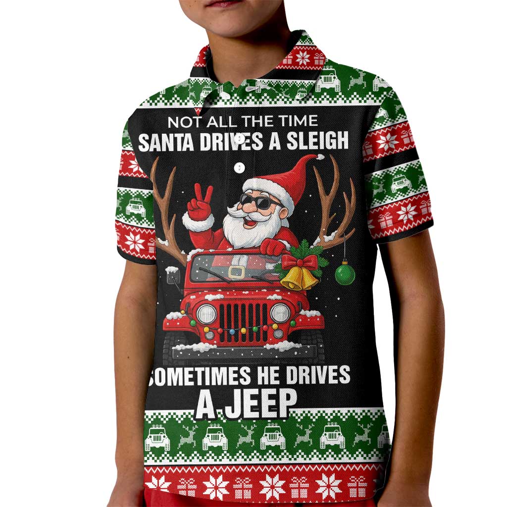 Santa Claus Drive A JEEP Kid Polo Shirt Funny Xmas Holiday Patterns - Wonder Print Shop