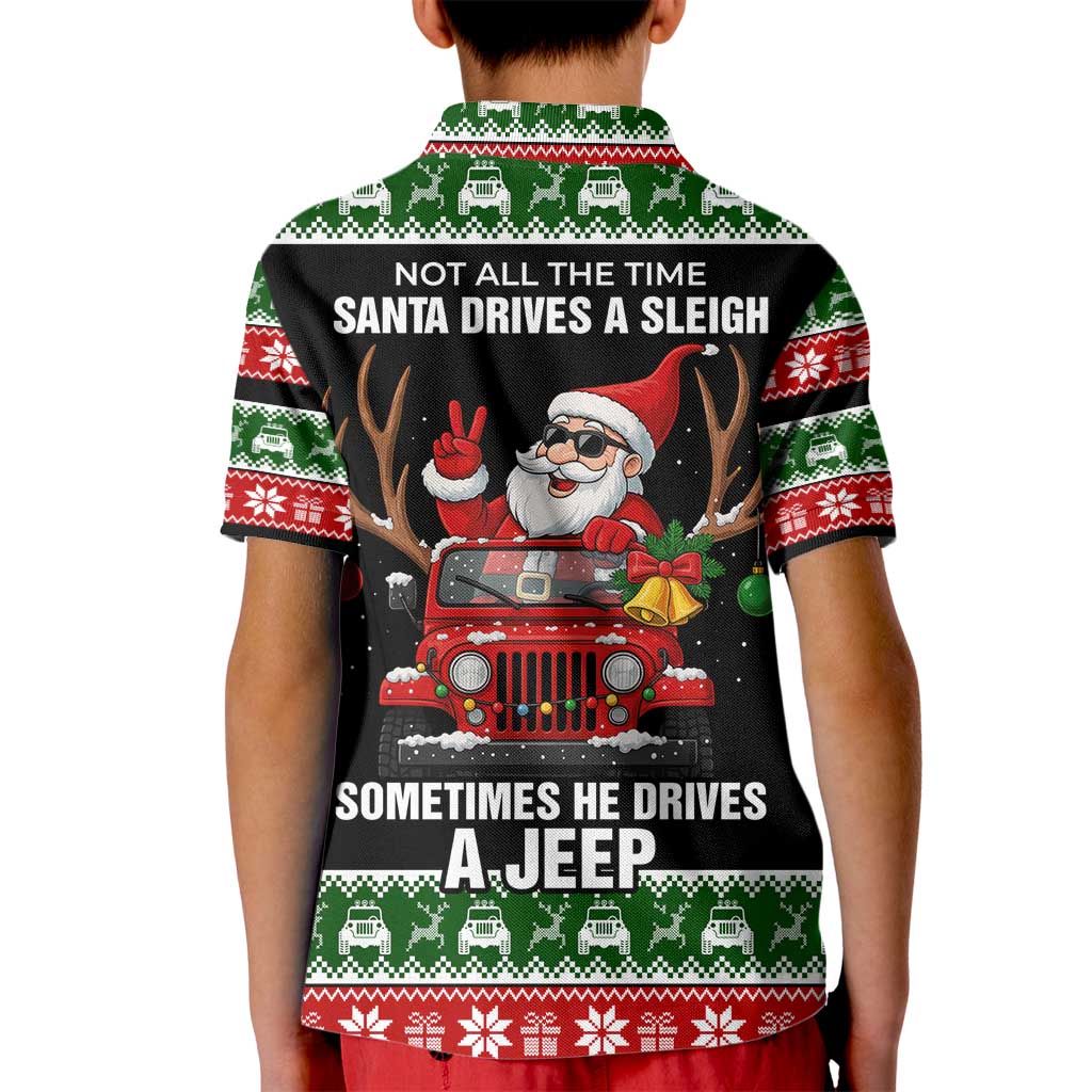 Santa Claus Drive A JEEP Kid Polo Shirt Funny Xmas Holiday Patterns - Wonder Print Shop