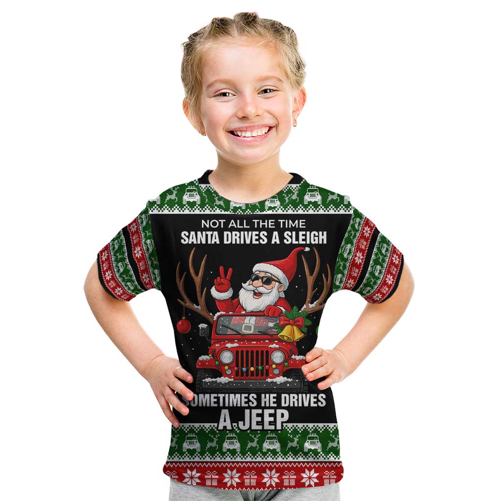 Santa Claus Drive A JEEP Kid T Shirt Funny Xmas Holiday Patterns - Wonder Print Shop
