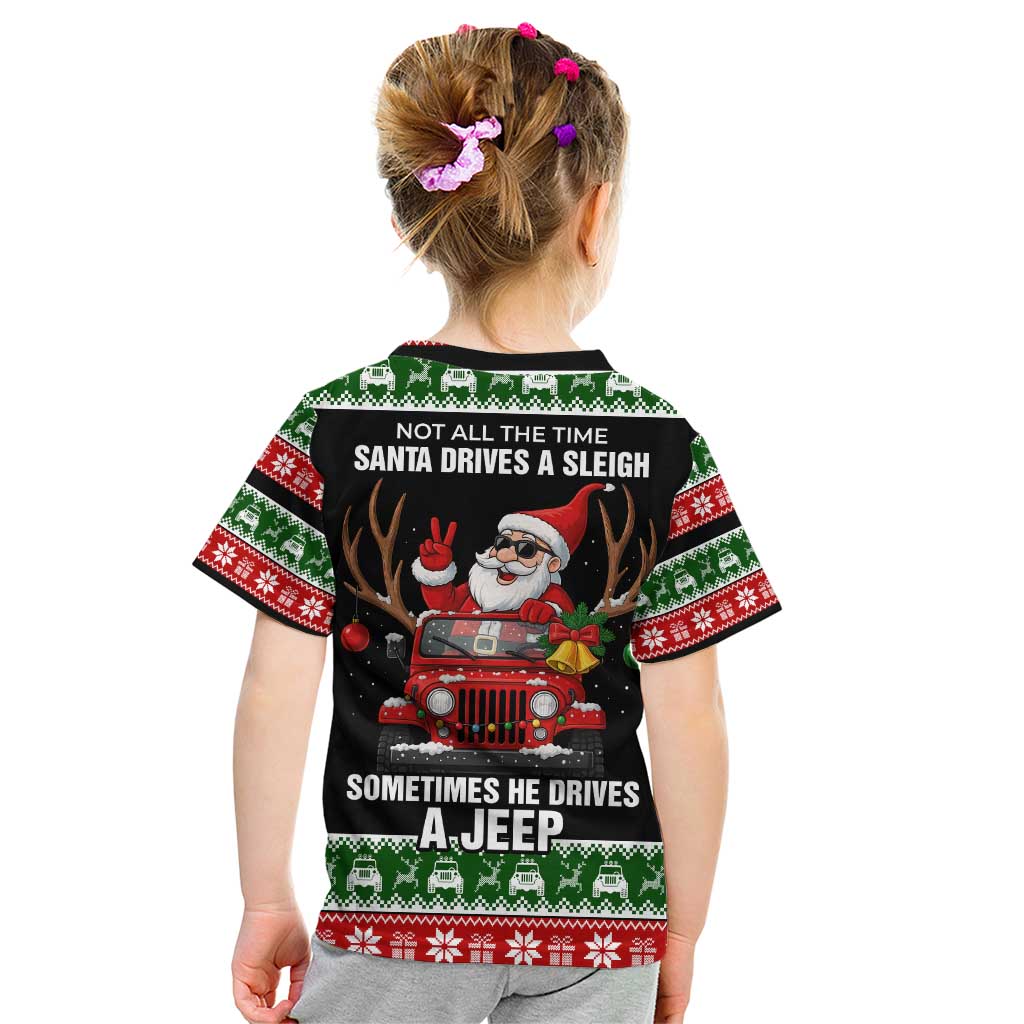 Santa Claus Drive A JEEP Kid T Shirt Funny Xmas Holiday Patterns - Wonder Print Shop