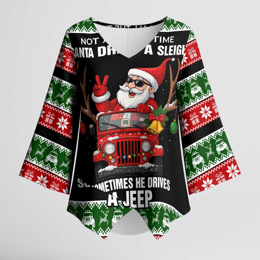 Santa Claus Drive A JEEP Kimono Sleeve Blouse Funny Xmas Holiday Patterns - Wonder Print Shop