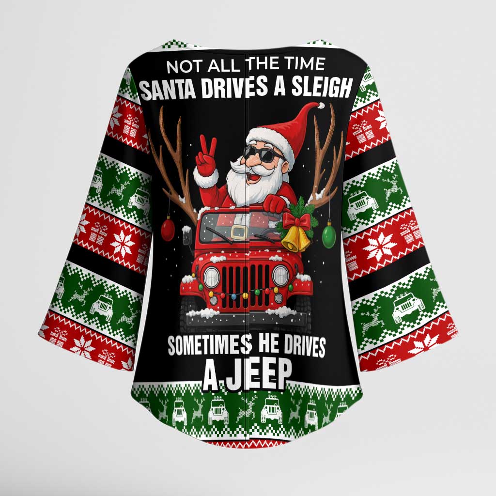 Santa Claus Drive A JEEP Kimono Sleeve Blouse Funny Xmas Holiday Patterns - Wonder Print Shop