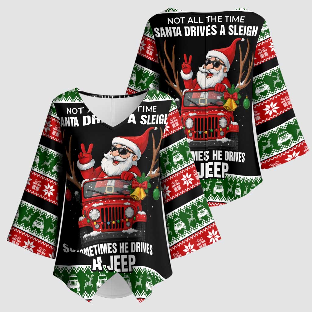Santa Claus Drive A JEEP Kimono Sleeve Blouse Funny Xmas Holiday Patterns - Wonder Print Shop
