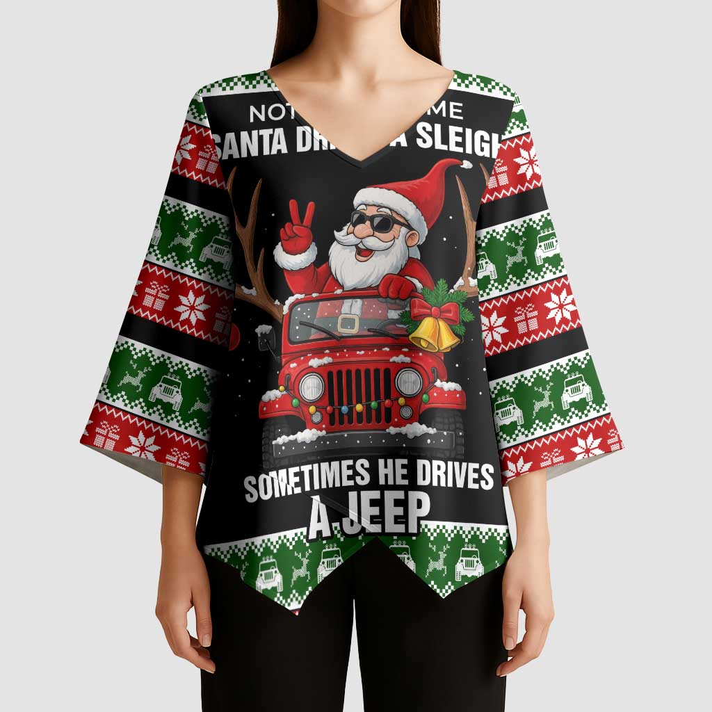 Santa Claus Drive A JEEP Kimono Sleeve Blouse Funny Xmas Holiday Patterns - Wonder Print Shop