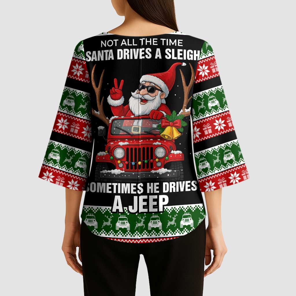 Santa Claus Drive A JEEP Kimono Sleeve Blouse Funny Xmas Holiday Patterns - Wonder Print Shop