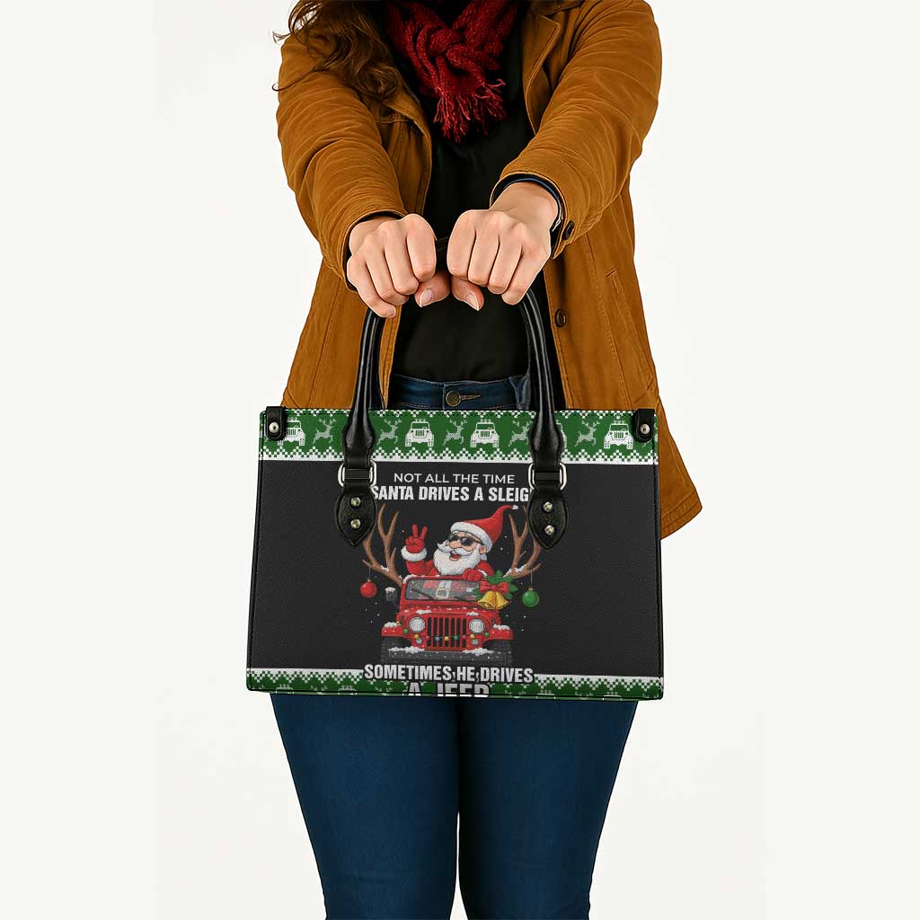 Santa Claus Drive A JEEP Leather Bag Funny Xmas Holiday Patterns - Wonder Print Shop