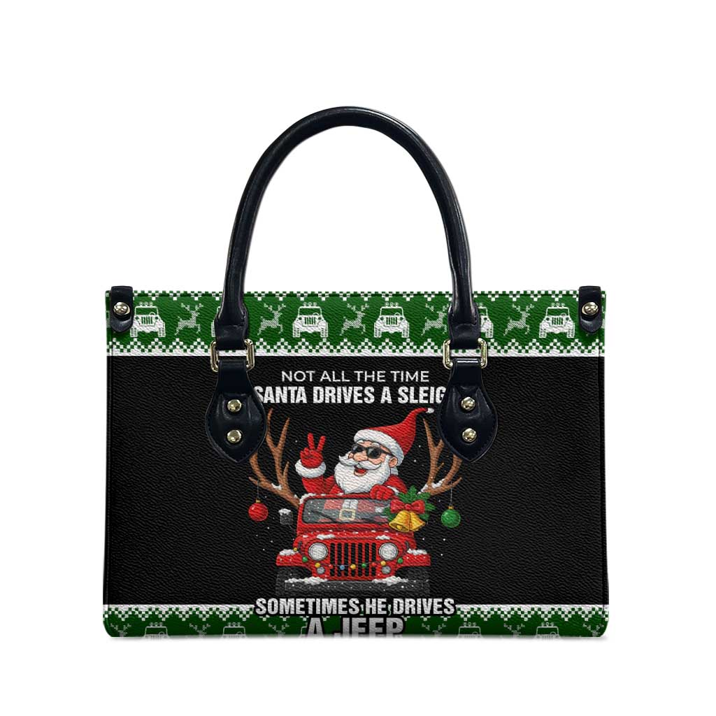 Santa Claus Drive A JEEP Leather Bag Funny Xmas Holiday Patterns - Wonder Print Shop