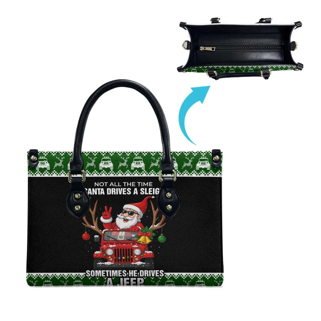 Santa Claus Drive A JEEP Leather Bag Funny Xmas Holiday Patterns - Wonder Print Shop