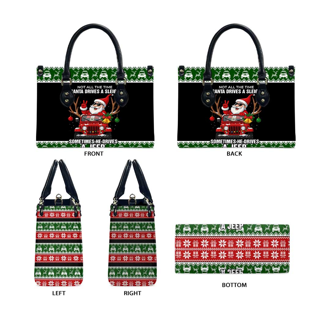 Santa Claus Drive A JEEP Leather Bag Funny Xmas Holiday Patterns - Wonder Print Shop