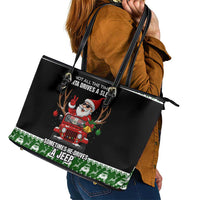 Santa Claus Drive A JEEP Leather Tote Bag Funny Xmas Holiday Patterns - Wonder Print Shop