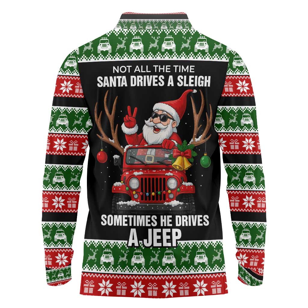 Santa Claus Drive A JEEP Long Sleeve Polo Shirt Funny Xmas Holiday Patterns - Wonder Print Shop