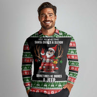 Santa Claus Drive A JEEP Long Sleeve Polo Shirt Funny Xmas Holiday Patterns - Wonder Print Shop