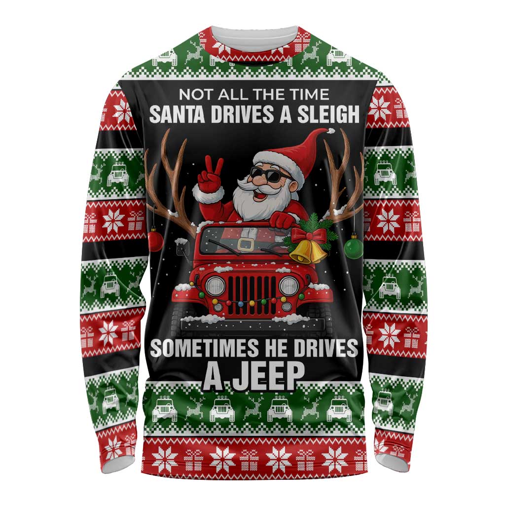 Santa Claus Drive A JEEP Long Sleeve Shirt Funny Xmas Holiday Patterns - Wonder Print Shop
