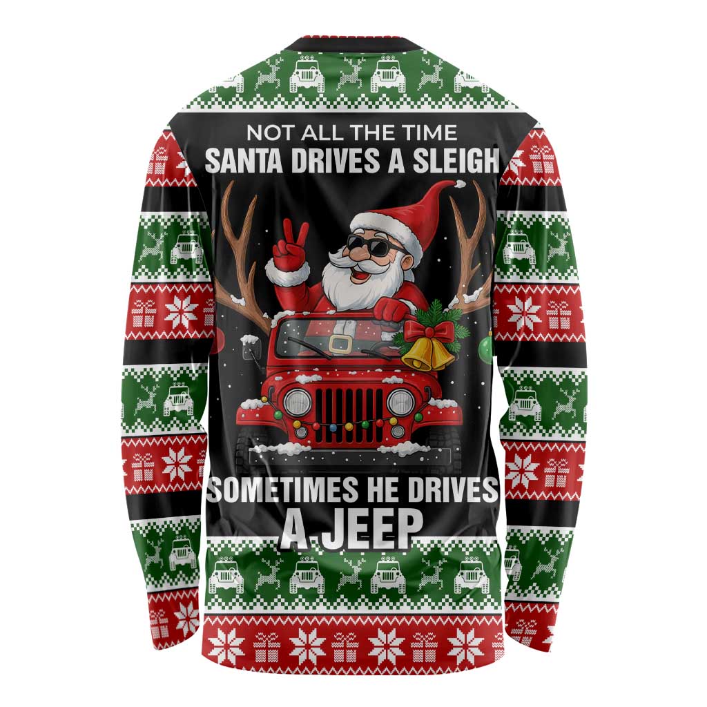 Santa Claus Drive A JEEP Long Sleeve Shirt Funny Xmas Holiday Patterns - Wonder Print Shop