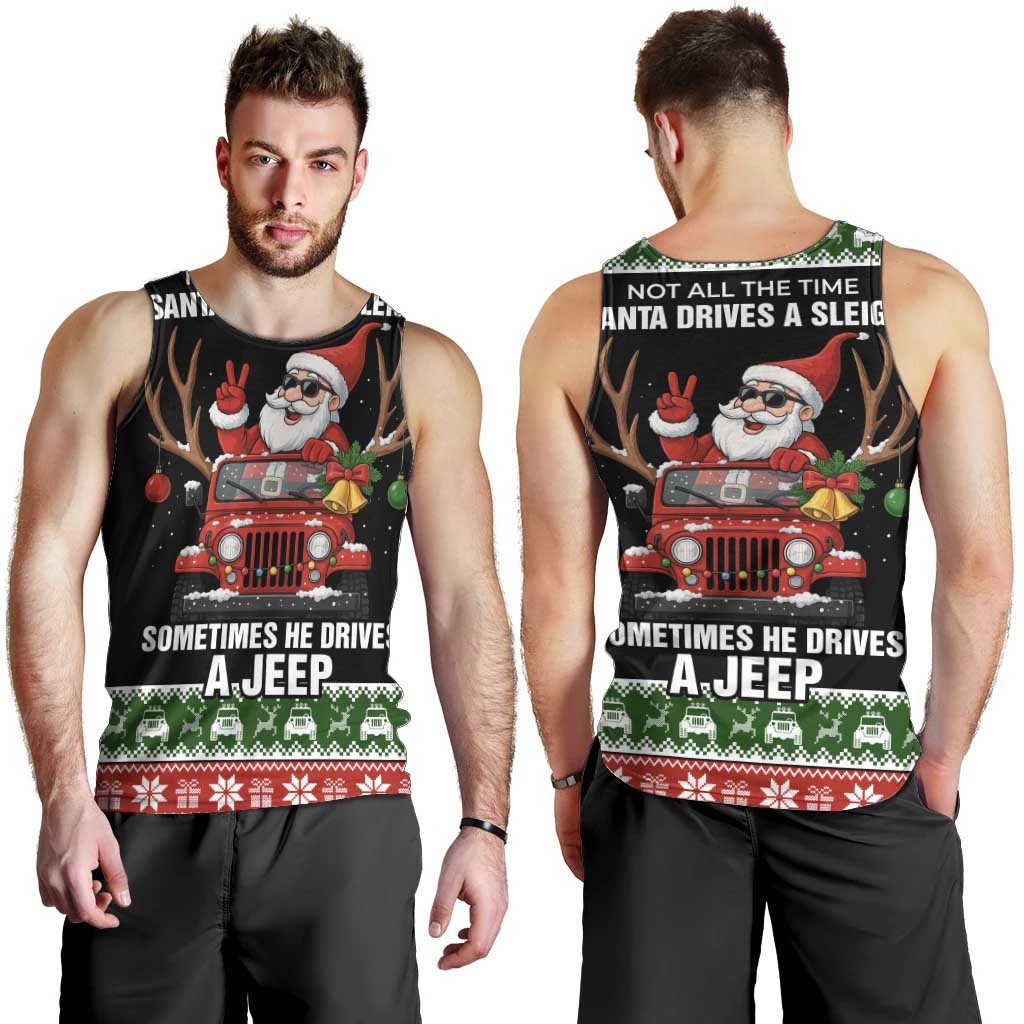 Santa Claus Drive A JEEP Men Tank Top Funny Xmas Holiday Patterns - Wonder Print Shop