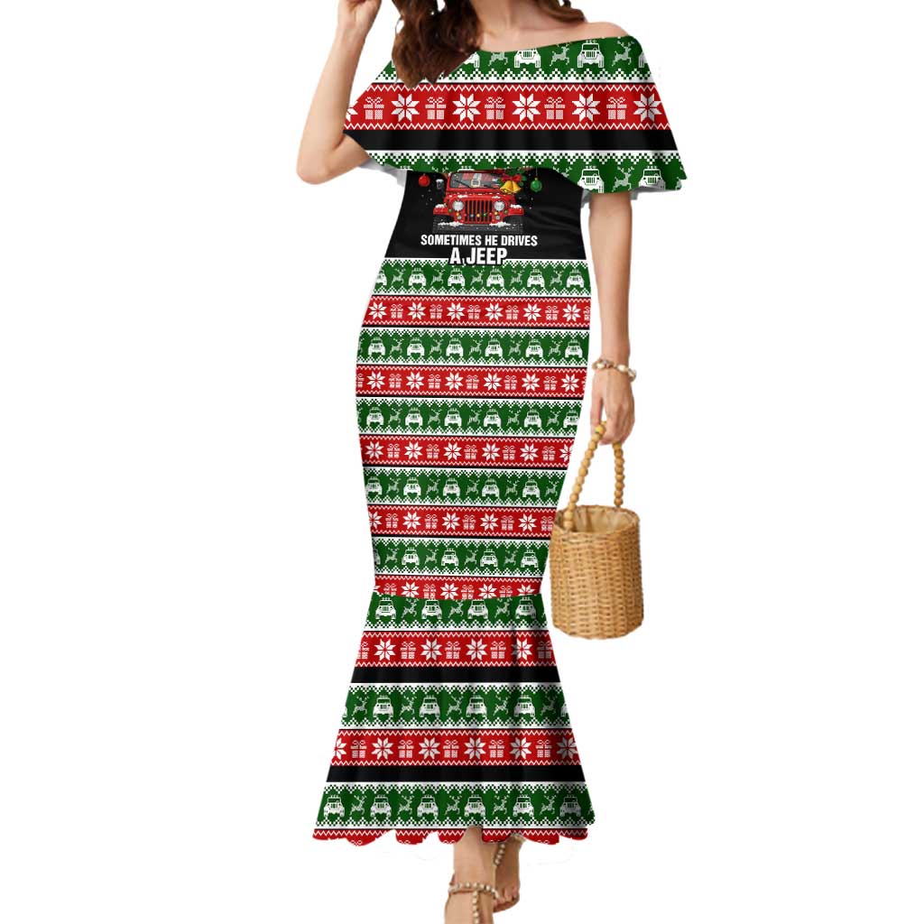 Santa Claus Drive A JEEP Mermaid Dress Funny Xmas Holiday Patterns - Wonder Print Shop