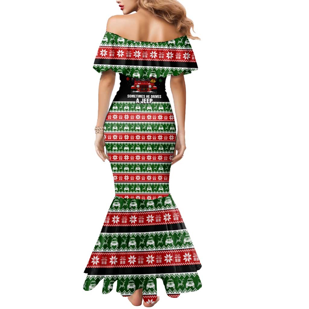 Santa Claus Drive A JEEP Mermaid Dress Funny Xmas Holiday Patterns - Wonder Print Shop