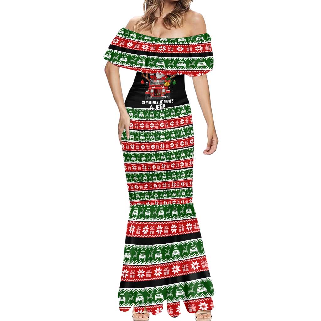 Santa Claus Drive A JEEP Mermaid Dress Funny Xmas Holiday Patterns - Wonder Print Shop