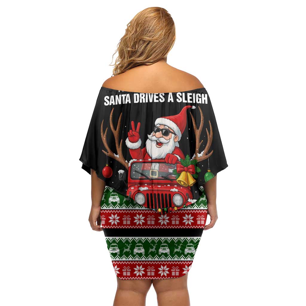 Santa Claus Drive A JEEP Off Shoulder Short Dress Funny Xmas Holiday Patterns - Wonder Print Shop