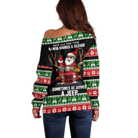 Santa Claus Drive A JEEP Off Shoulder Sweater Funny Xmas Holiday Patterns - Wonder Print Shop