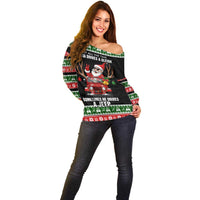 Santa Claus Drive A JEEP Off Shoulder Sweater Funny Xmas Holiday Patterns - Wonder Print Shop