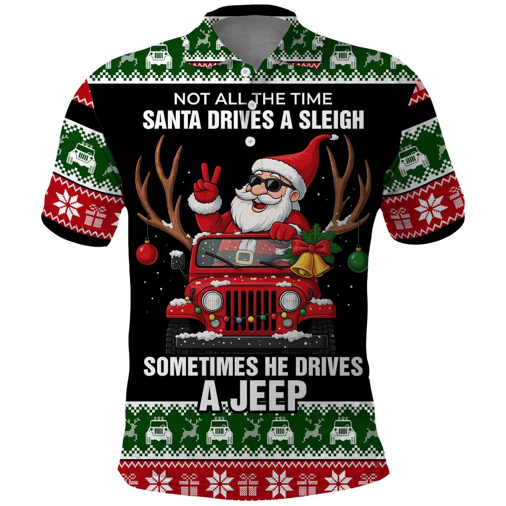 Santa Claus Drive A JEEP Polo Shirt Funny Xmas Holiday Patterns - Wonder Print Shop