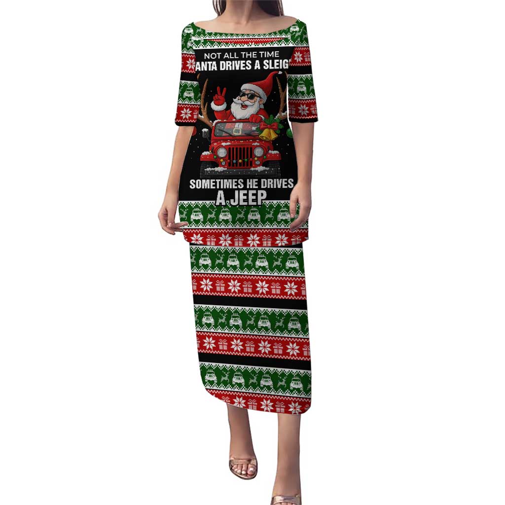 Santa Claus Drive A JEEP Puletasi Funny Xmas Holiday Patterns - Wonder Print Shop
