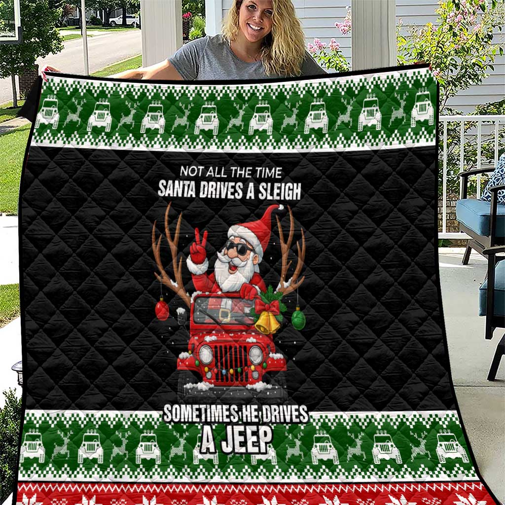 Santa Claus Drive A JEEP Quilt Funny Xmas Holiday Patterns - Wonder Print Shop