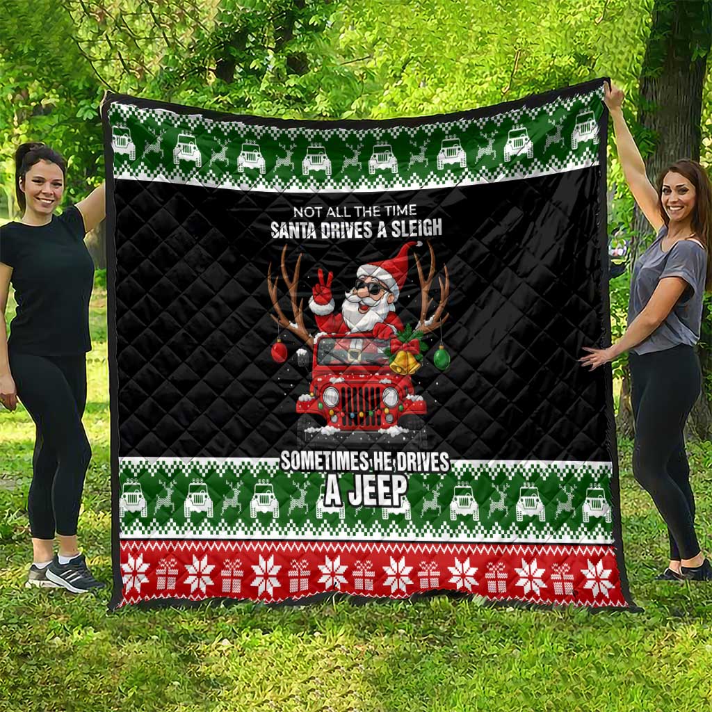 Santa Claus Drive A JEEP Quilt Funny Xmas Holiday Patterns - Wonder Print Shop