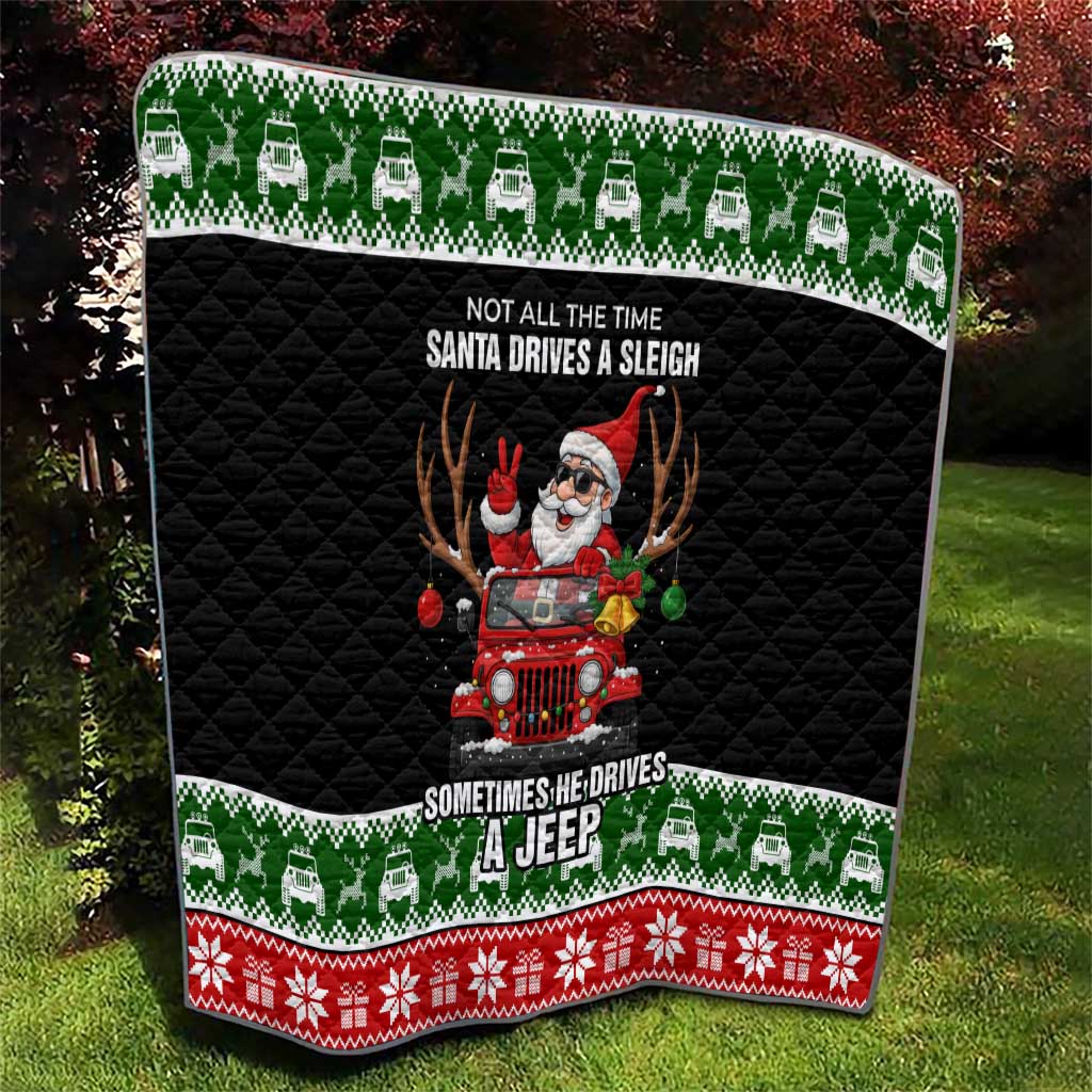 Santa Claus Drive A JEEP Quilt Funny Xmas Holiday Patterns - Wonder Print Shop