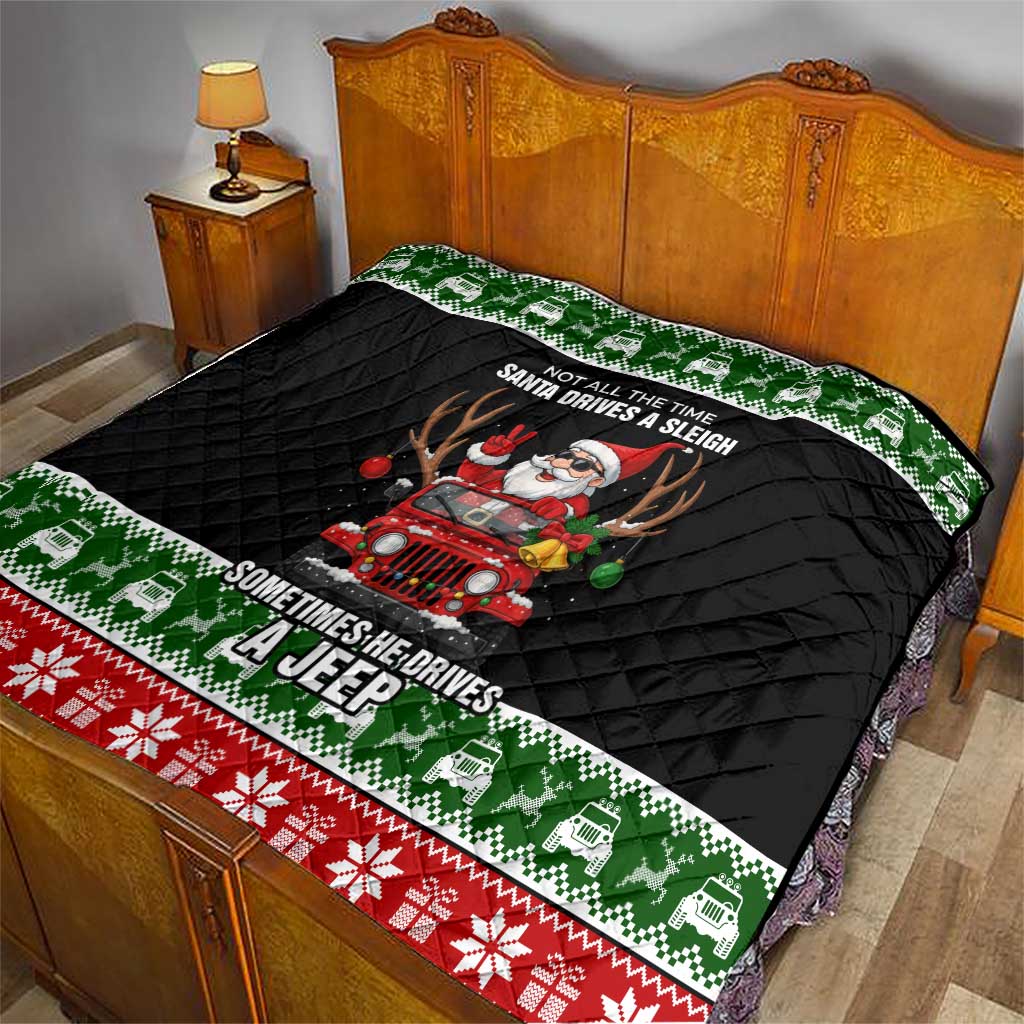 Santa Claus Drive A JEEP Quilt Funny Xmas Holiday Patterns - Wonder Print Shop