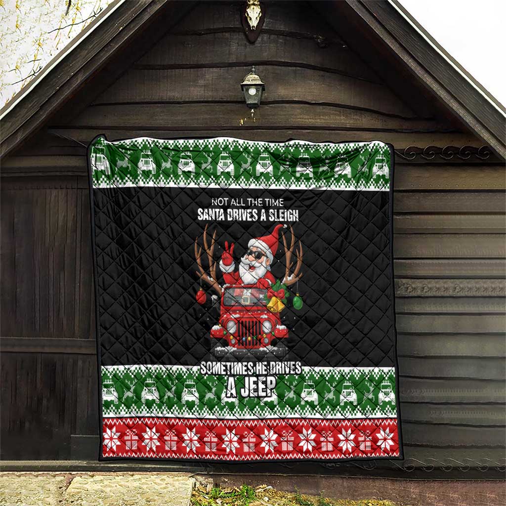 Santa Claus Drive A JEEP Quilt Funny Xmas Holiday Patterns - Wonder Print Shop