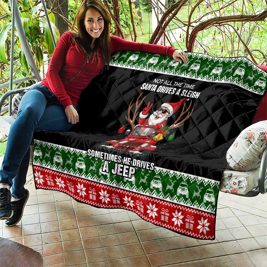 Santa Claus Drive A JEEP Quilt Funny Xmas Holiday Patterns - Wonder Print Shop