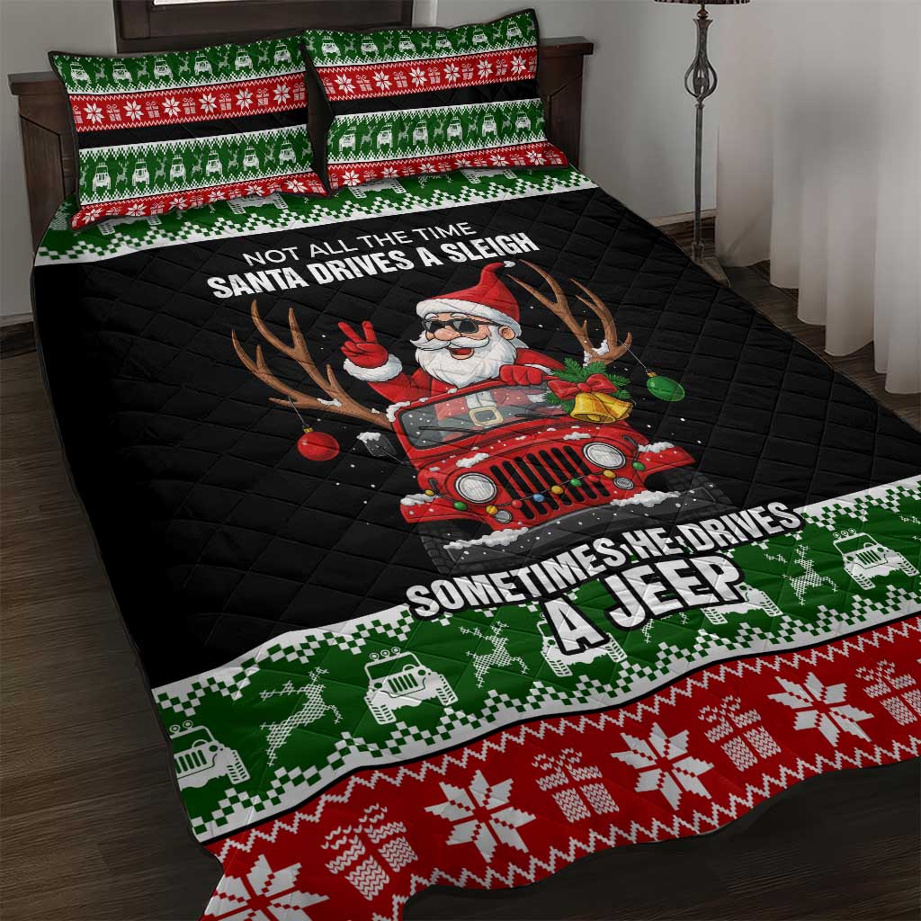 Santa Claus Drive A JEEP Quilt Bed Set Funny Xmas Holiday Patterns - Wonder Print Shop