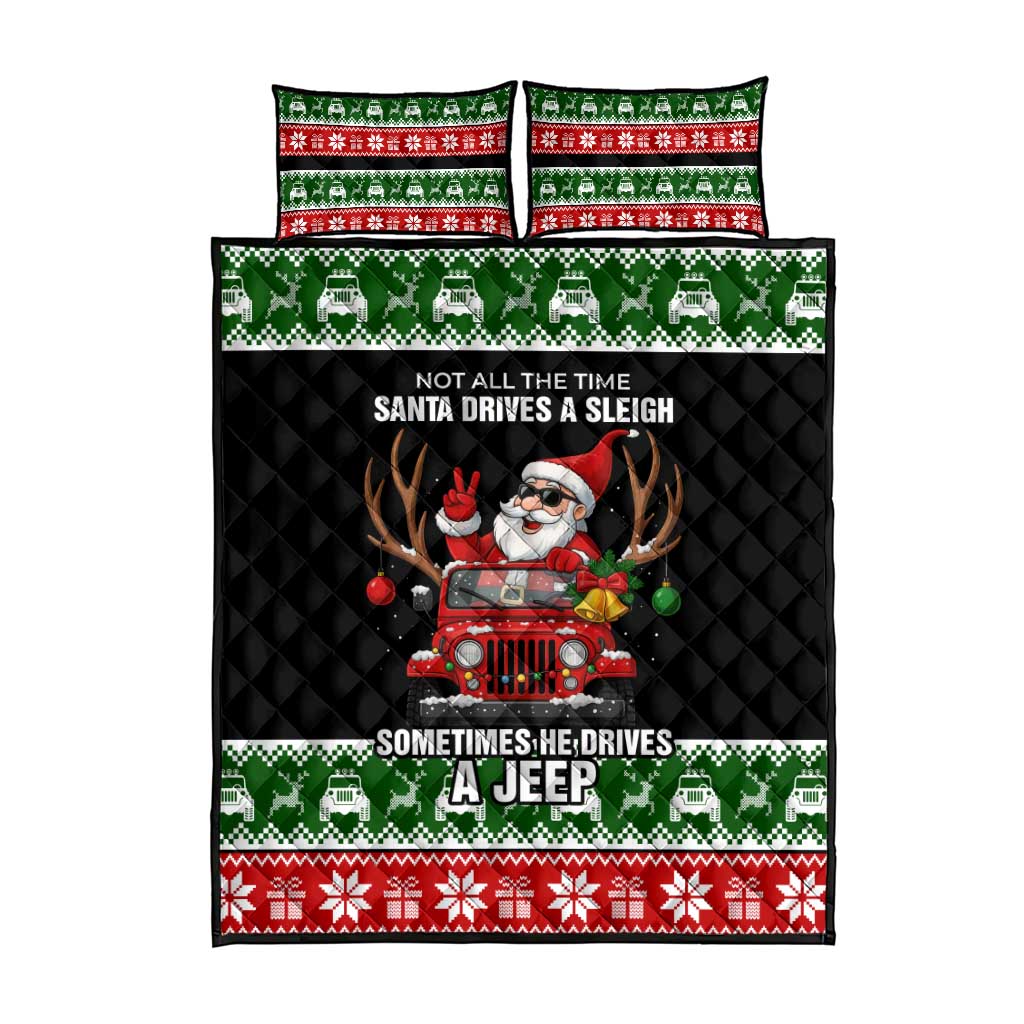 Santa Claus Drive A JEEP Quilt Bed Set Funny Xmas Holiday Patterns - Wonder Print Shop