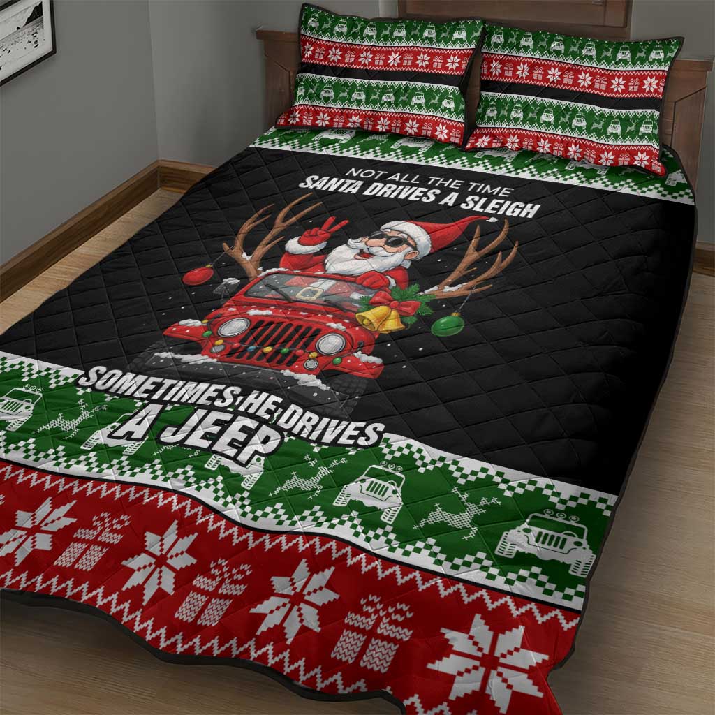 Santa Claus Drive A JEEP Quilt Bed Set Funny Xmas Holiday Patterns - Wonder Print Shop